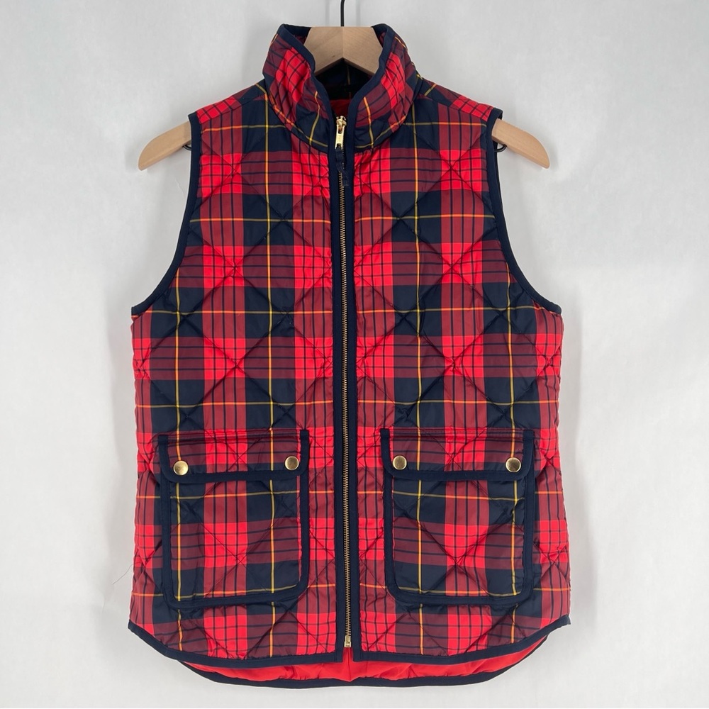 J.Crew Womens Excursion Down Puffer Vest Tartan Plaid Zip Front Mock Neck XS